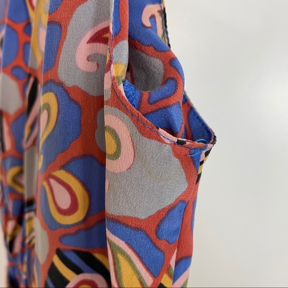 Sine Vintage Silk Print Dress Coral/Blue/Yellow 0 - Picture 5 of 7
